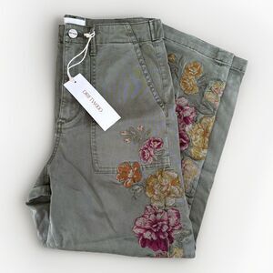 Driftwood Pants Womens Size XS Green Embroidered NWT Utility Straight Leg